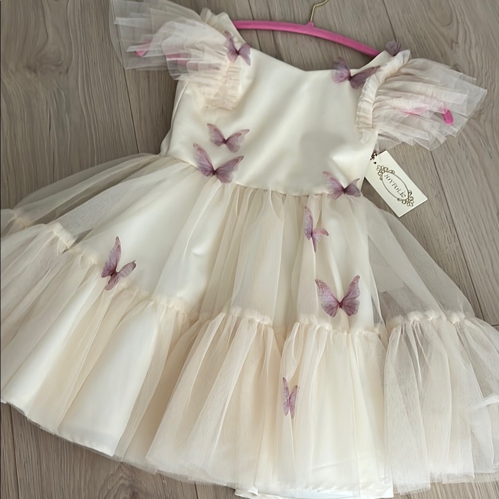 Cream Dress with Purple Butterfly Accents